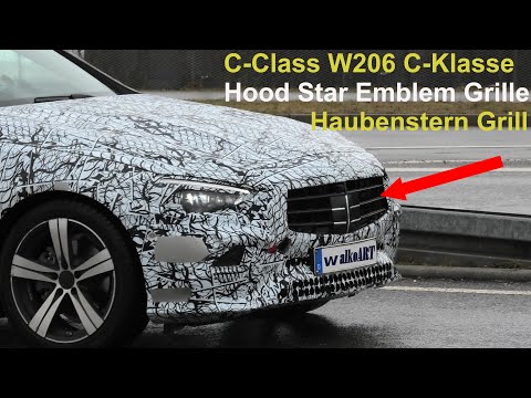 Mercedes Erlkönig C-Klasse C-Class W206 Haubenstern Grill? Grille for Hood Star Emblem? 4KSPY VIDEO